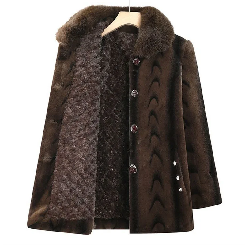 

Autumn Winter Lady Fashion 2PCS Outwear Korean Middle Aged Mother Large Size 6XL Coat 2025 Women High-end Casual Mink Warm Tops