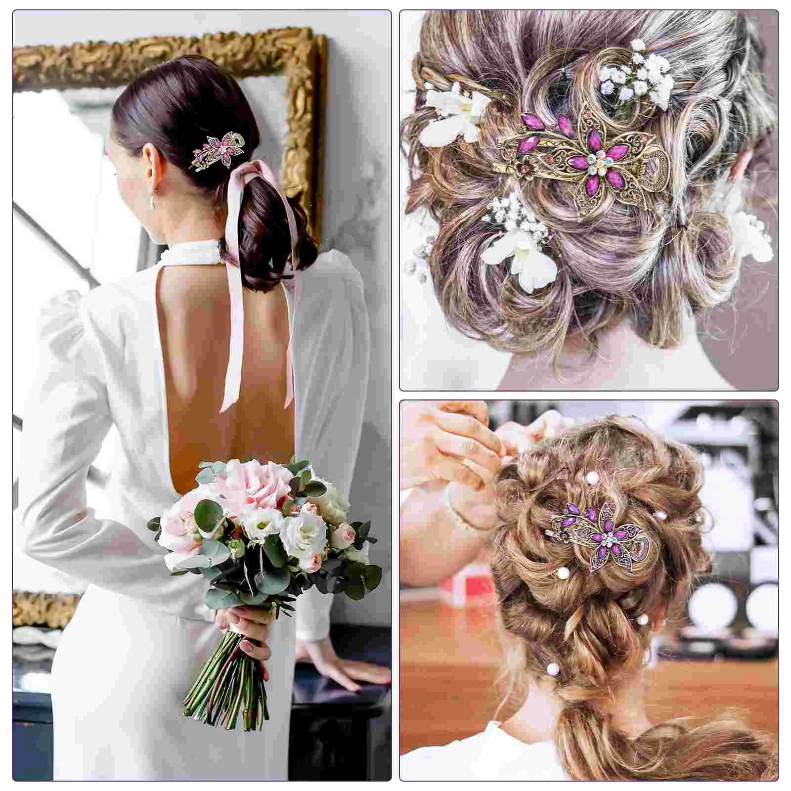 Purple Hair Clip Vintage Hairclip Clamp Major Flower Barrette Miss Women Bridal Accessories