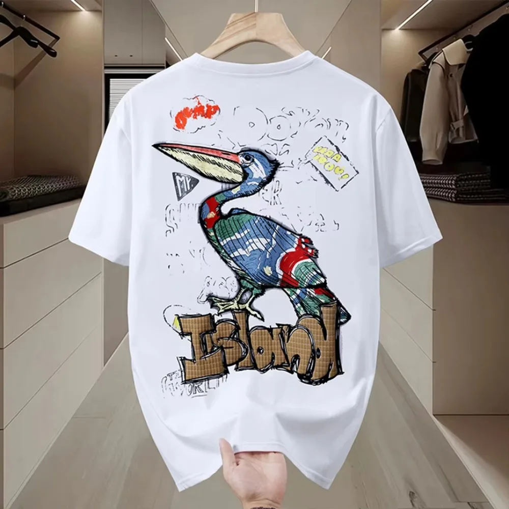 

Fashion painted short sleeve T-shirt men's summer Goose print embroidered high-end luxury top Casual Loose Street Men Tee