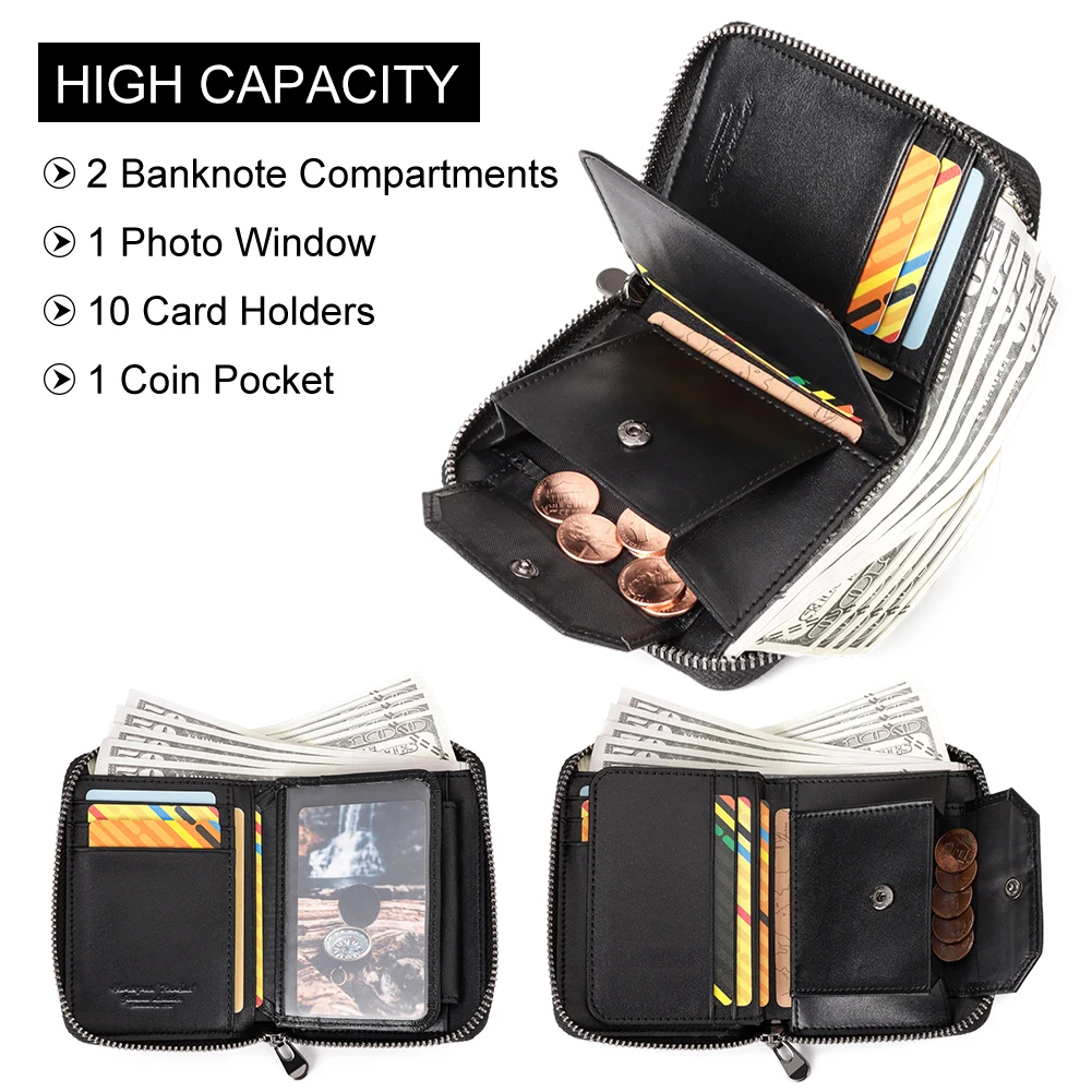 GZCZ 100% Original Genuine Leather Wallet For Men Luxury High Quality Credit Cards Storage Bag With Coin Pocket Anti theft Chain