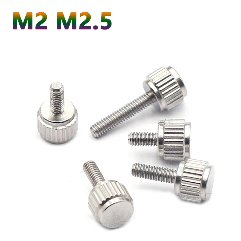 10pcs M2 M2.5 Straight Grain Knurled Thumb Screws Stainless Steel Hand Grip Knob Bolts For Vernier Calipers Length 4-12mm