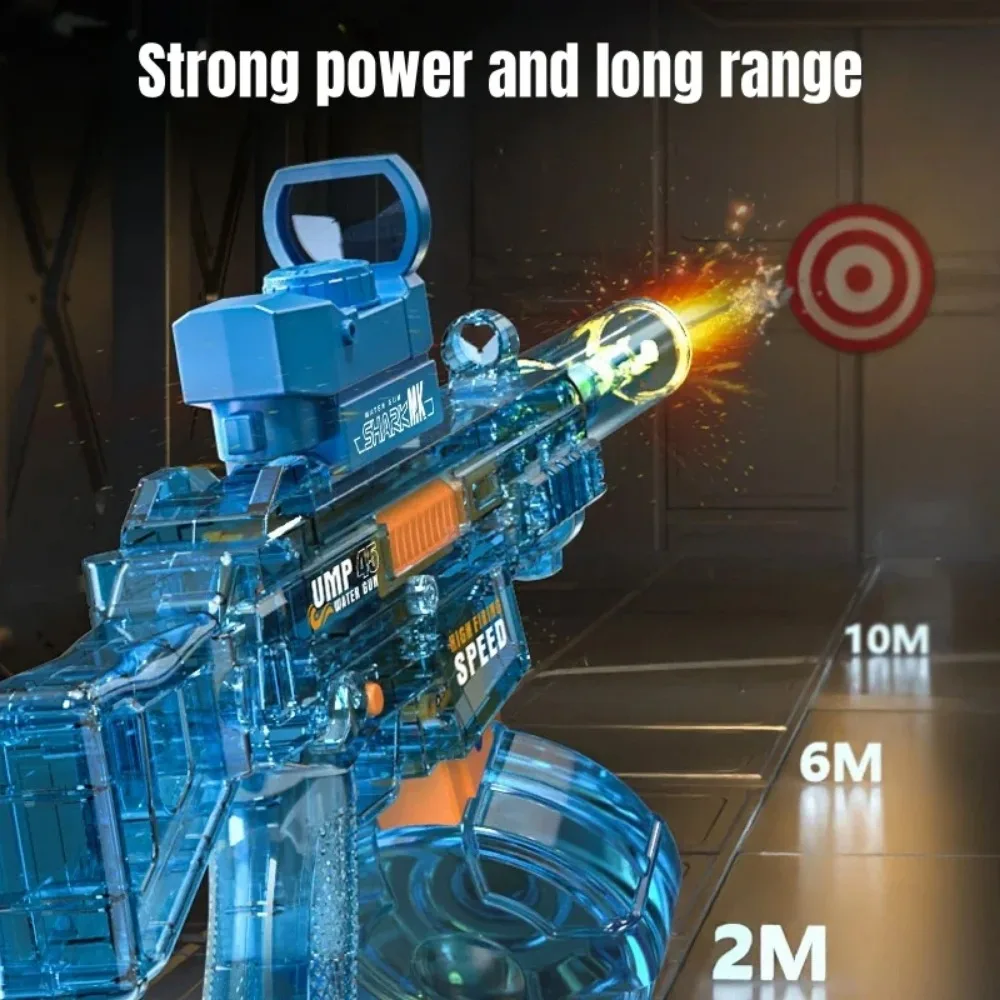Pistola de agua eléctrica UMP45, submáquina completamente automática con luz, gran capacidad, para exteriores, playa, piscina, juego de disparos, juguete para niños