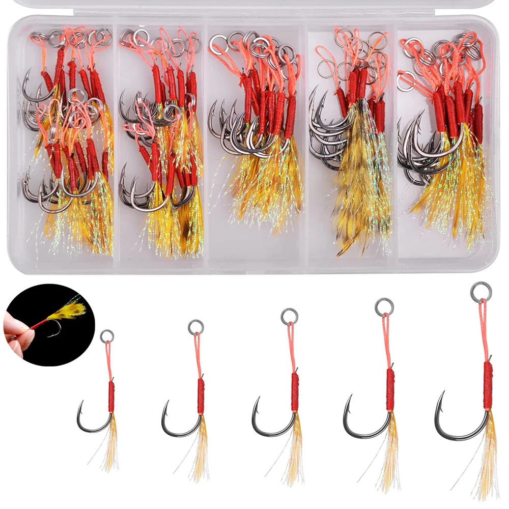 

60/80Pcs Assist hooks for slow jigging Saltwater Metal Jig Bait Fishing hooks Bass Barbed Fly Fishhooks Tackle