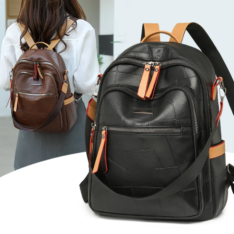Vintage PU Leather Backpack for Women, Large Capacity Travel Rucksack, Fashionable Casual Daypack, new Waterproof Shoulder Bags