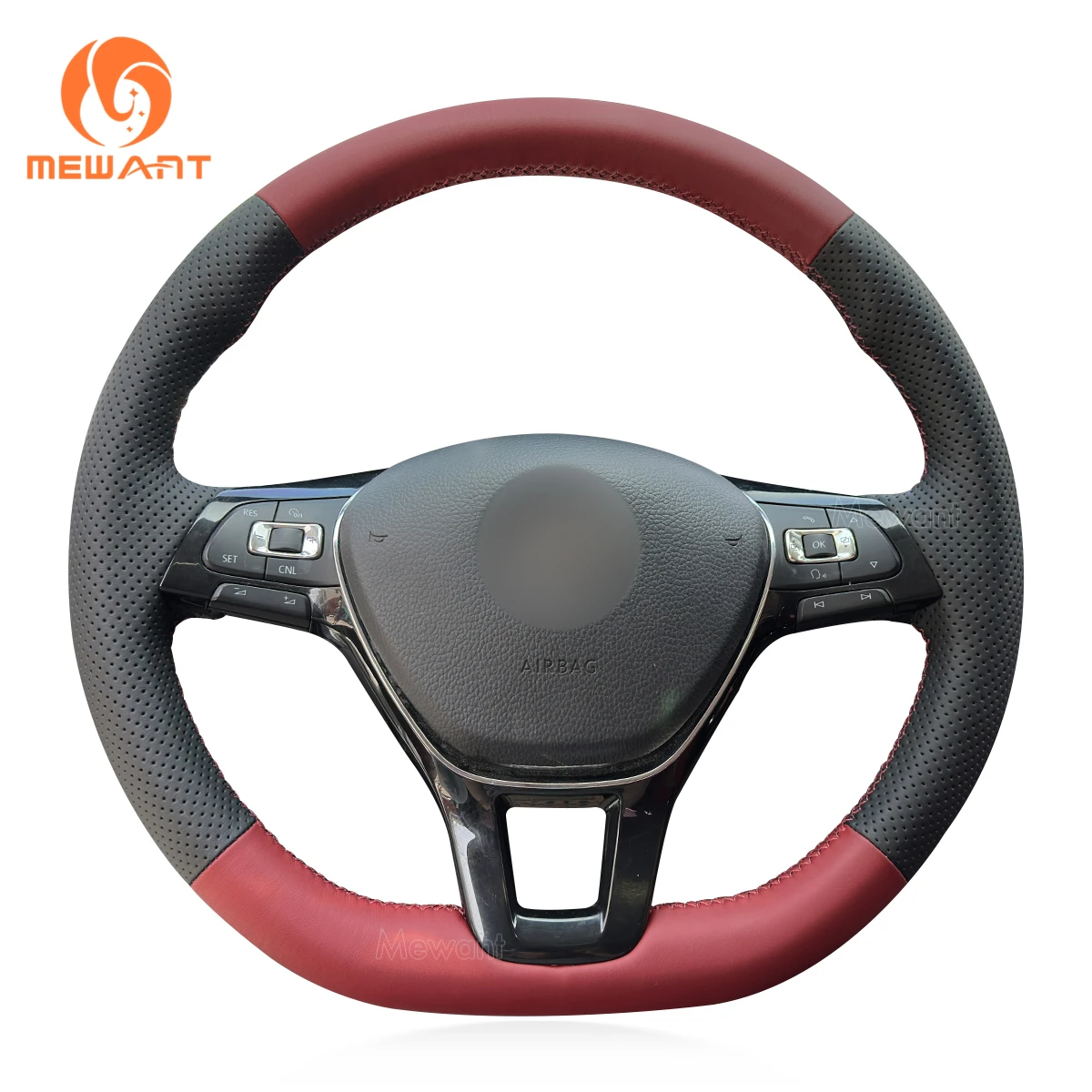 MEWANT Real Leather Car Steering Wheel Cover for Volkswagen VW Golf 7 Polo 5 Arteon Passat Tiguan T-Roc e-Golf 2013-2021