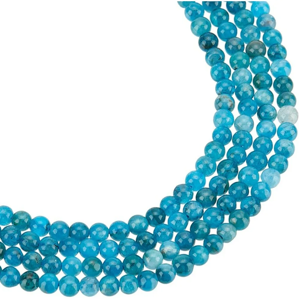 2 Strands About 186 Pcs Natural Apatite Beads 4mm Round Smooth Stone Bead Loose Gemstone Beads Spacer for DIY Crafts