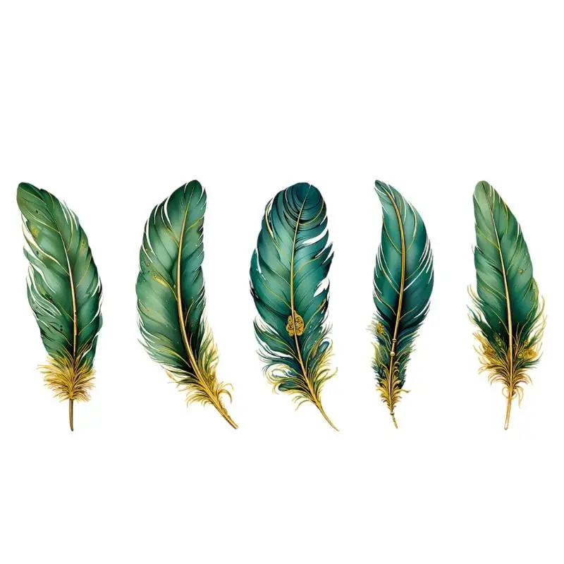 96GE 5 قطع ملصق ريش من رقائق الذهب الرجعية ملصق لاصق مقاوم للماء