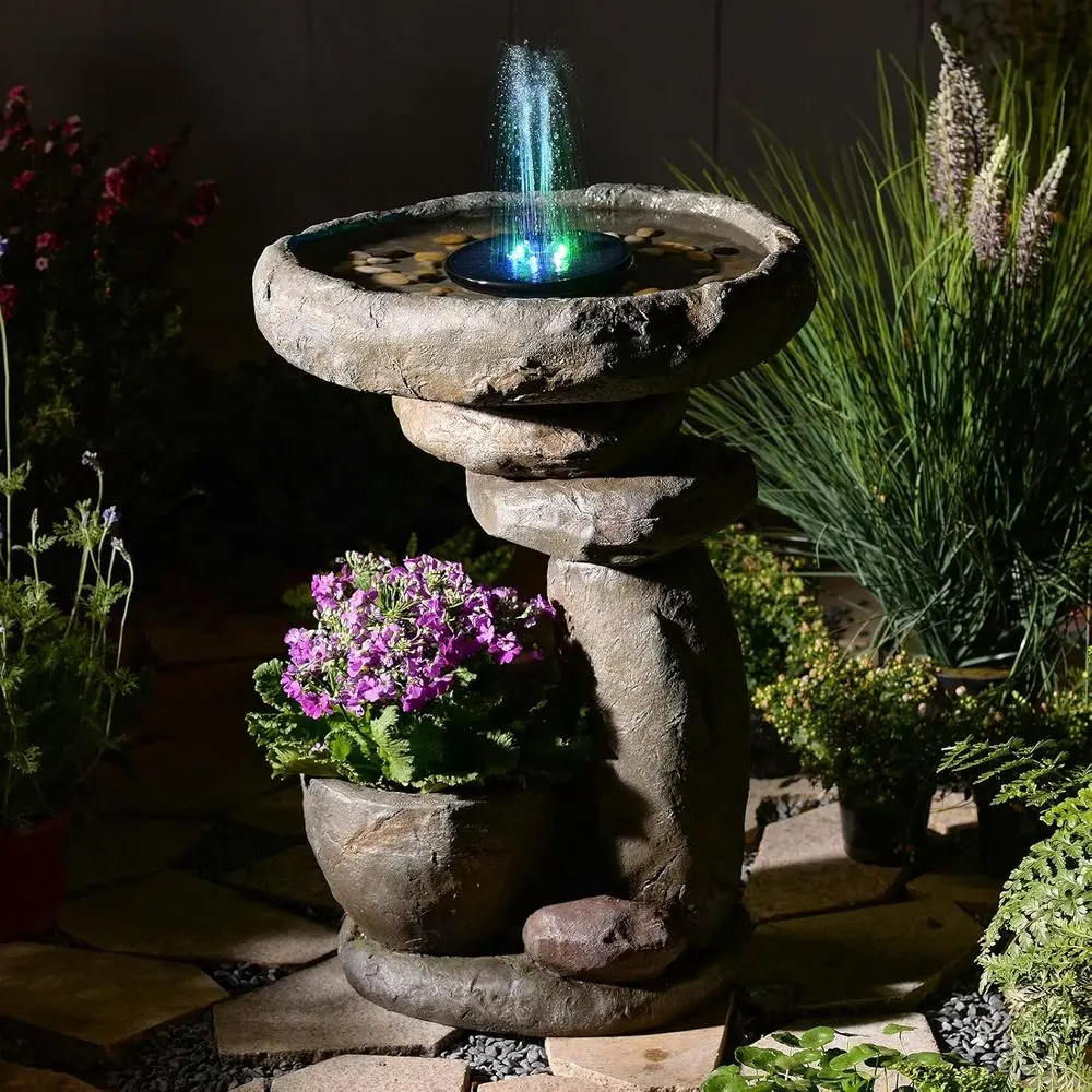

Уличный фонтан с кашпо, водопад из камней с LED-подсветкой для сада, патио, двора
