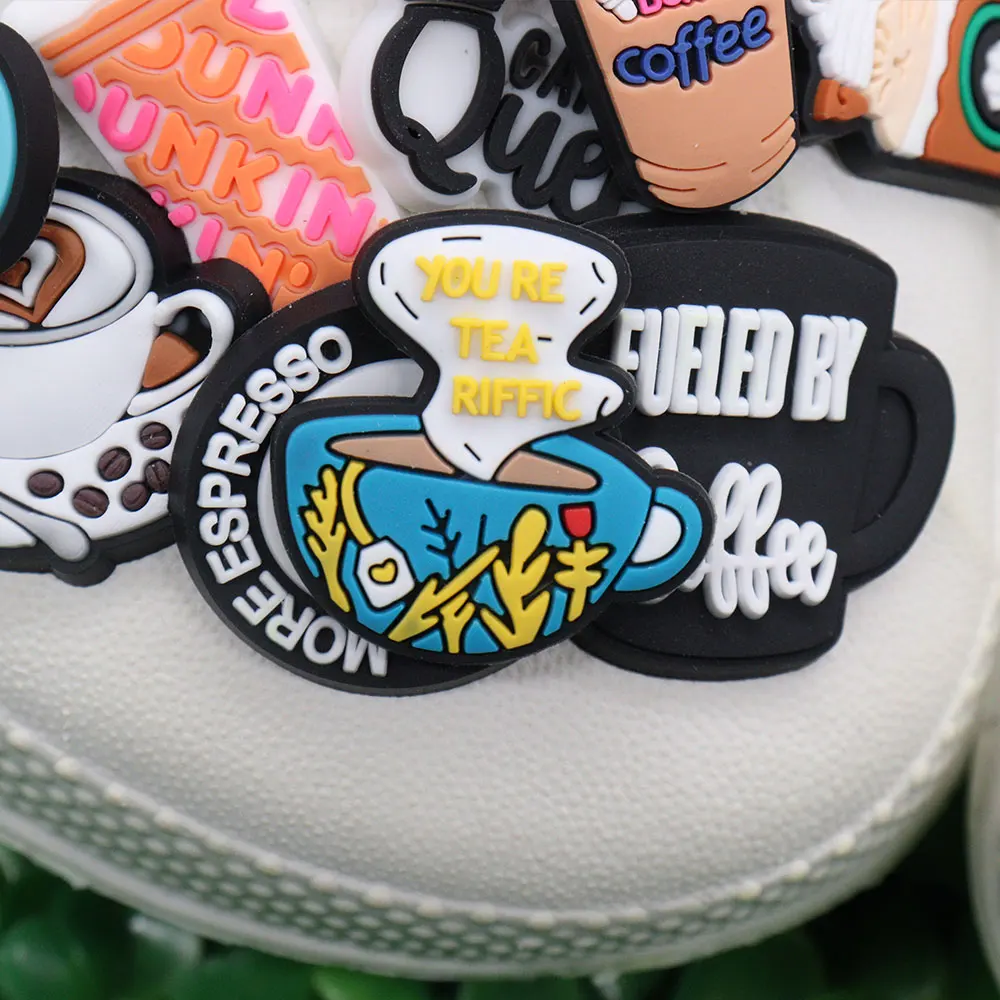 1Pcs PVC Drinks Coffee Because Adulting is Hard Shoe Charms Food Man Buckle Accessories Fit Party Gifts image 5