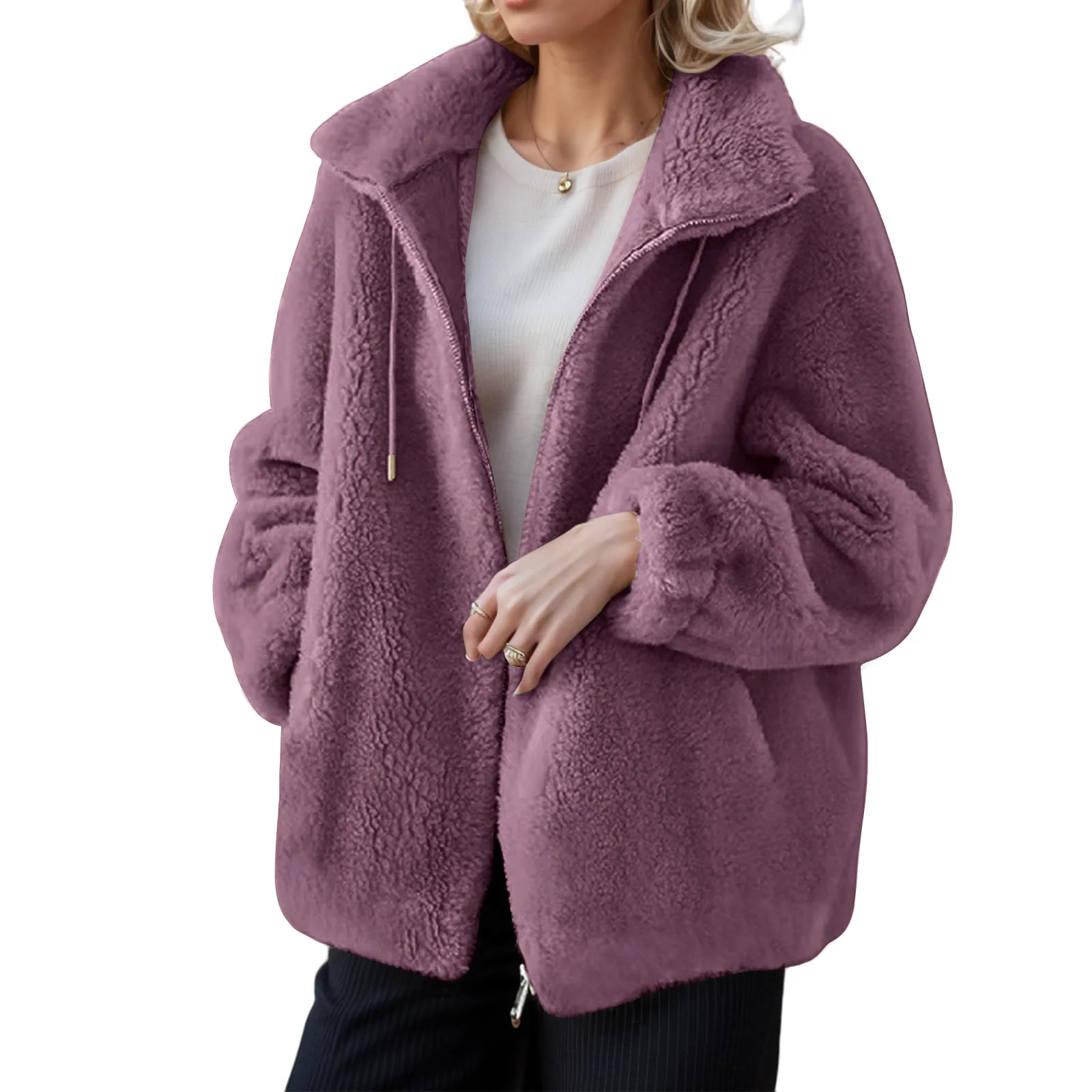 Women's Winter Coat Thickened Double-sided Fleece Stand Collar Warm Cardigan Zipper Jacket Coat Female Solid Casual Outerwear