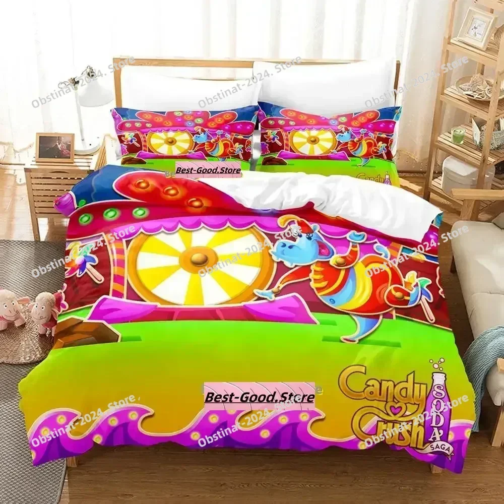 Kawaii Candy Crush Soda Saga Bedding Set Print Bed Set With Pillowcase Bed Duvet Cover Soft Single Double Queen Super King Size