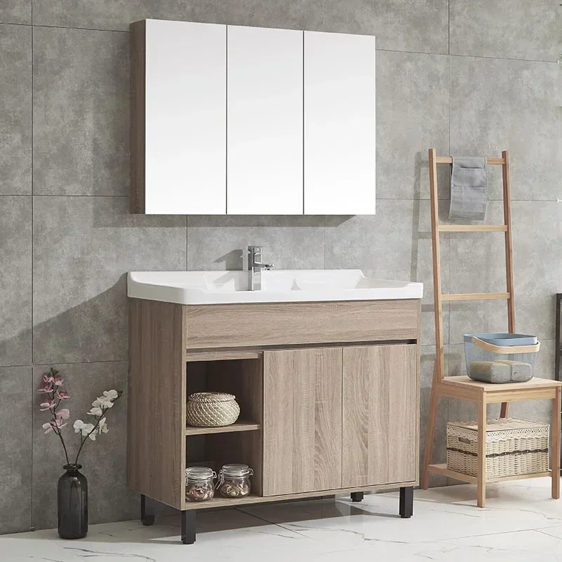 Compact Bathroom Floor Cabinets Ceramic Integrated Washbasin Solid Wood Bathroom Vanity Designer Archivadores Trendy Furniture