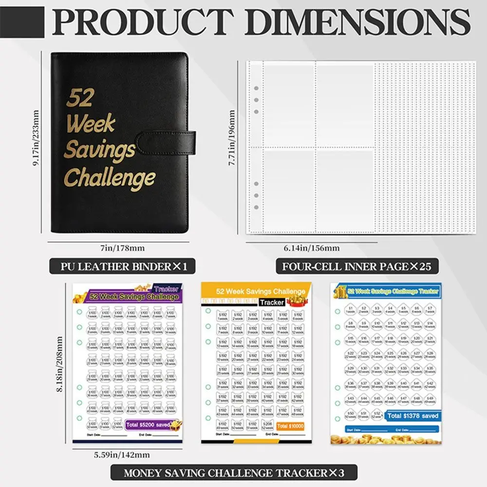 PU Money Saving Binder Cash Envelopes 52 Week Mini Budget Binder Colorful Tear Resistant Savings Challenges Book