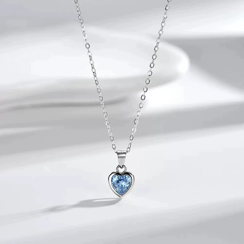 Romantic Zircon Love Heart Necklace Women's New  Simple Clavicle Chain Light Luxury Retro 925 Silver Necklaces Gift KOFSAC