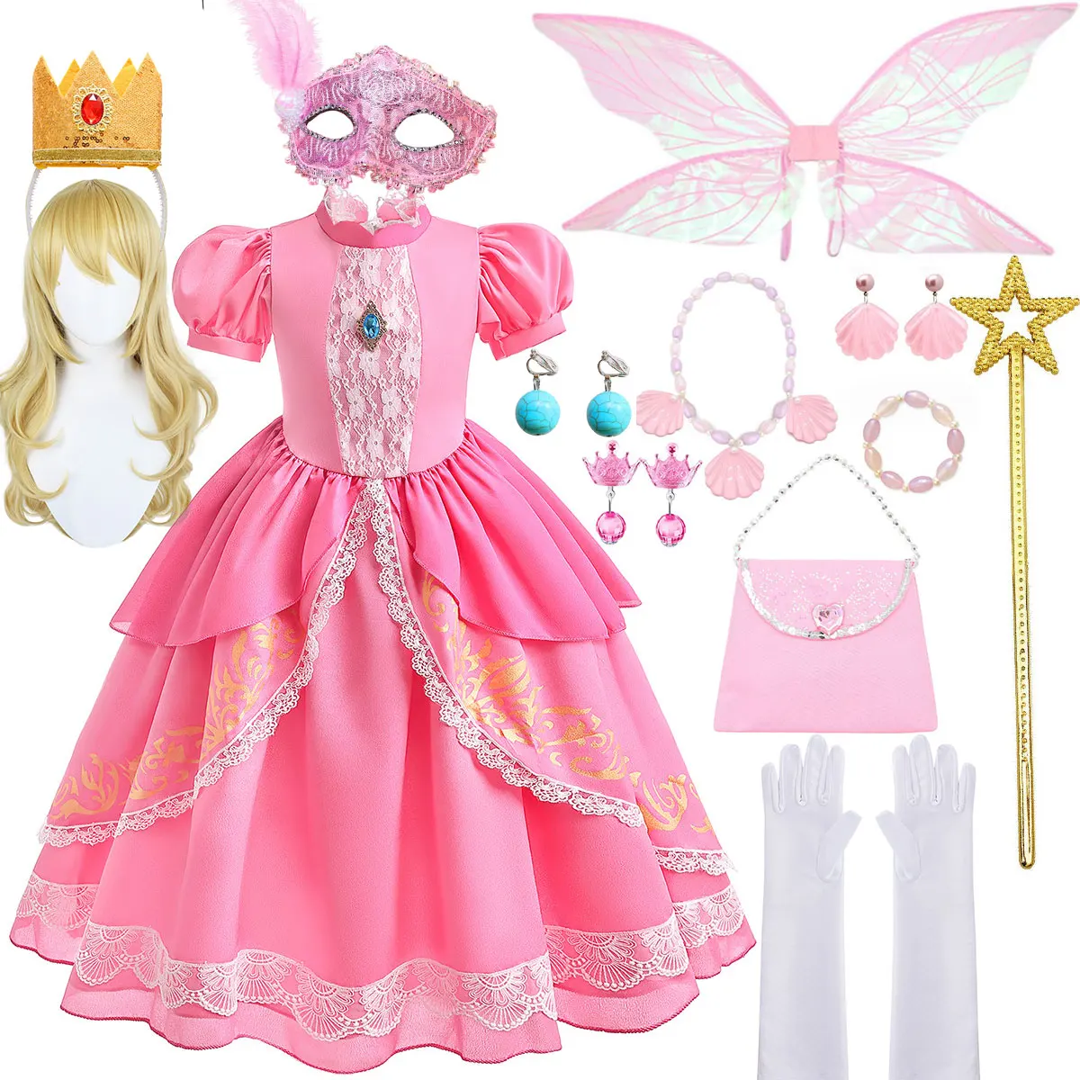 New Pink Peach Princess Dress For Girl Cosplay Queen Costume Fancy Cartoon Movie Baby Girl Role Playing Princess Outfits 3-10Yrs