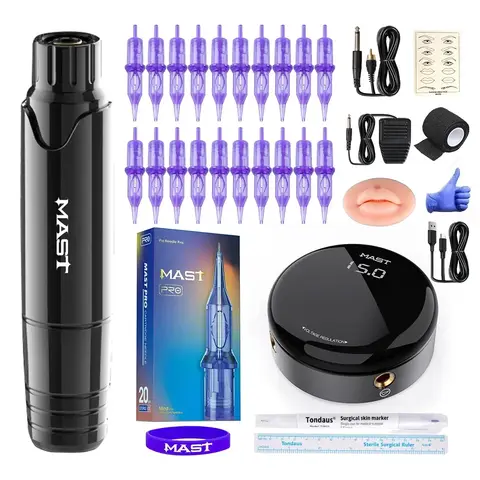 Mast P10 Complete Tattoo Kit Permanent Makeup Tattoo Machine Pen Set Power Supply Mast PRO Cartridge for Tattoo Artist