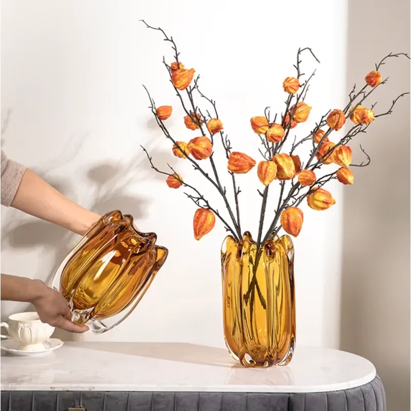 Nordic Modern Simple Large Glass Vase Light Luxury Home Decor for Living Room Dining Table TV Cabinet Entrance Gray