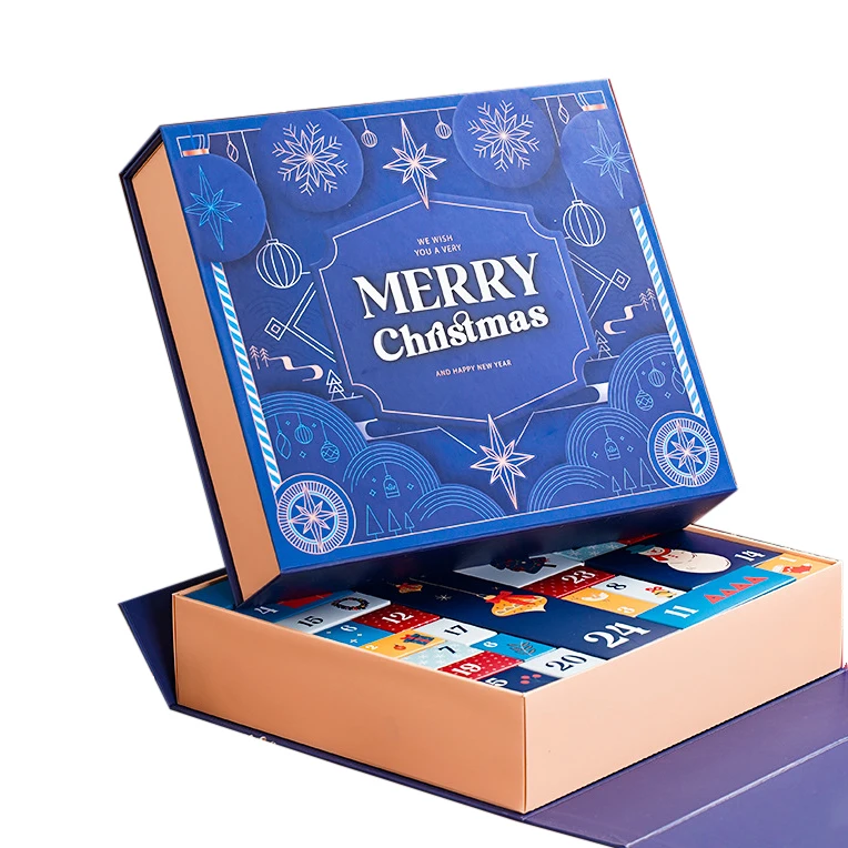 Customized queryCustom Christmas Chocolate 24 Grids Calendar Advent Boxes Paper Cosmetic Advent Calendar Cardboard Packaging Xma