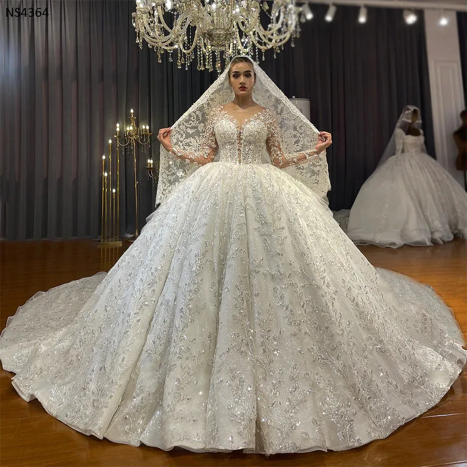 

Exquisite Bespoke Mermaid Ball Gown Sweetheart Illusion Sleeves Pearl Rhinestone Fishbone Special Occasion Gown Wedding Dresses