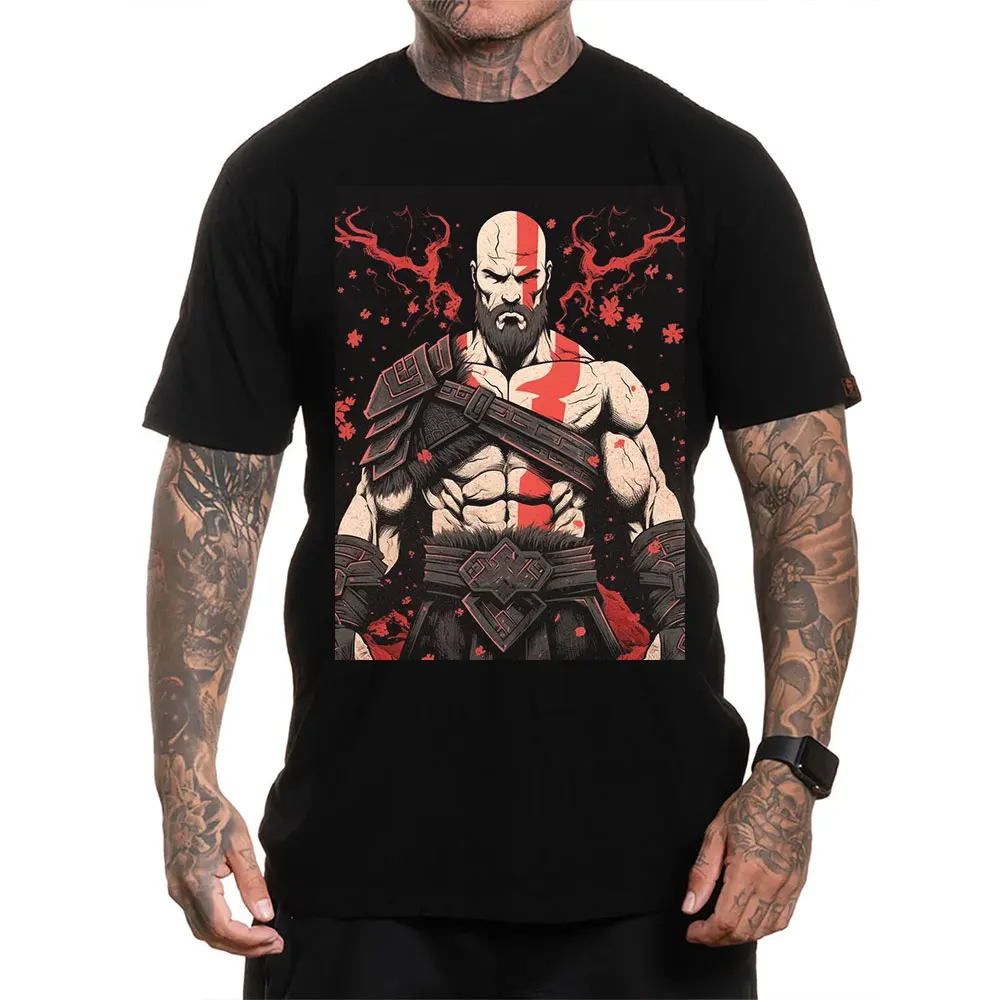 

Retro Kratos God of War Videogame print Gift T-Shirt Vintage Spartan warrior Graphic Clothes 0120 All size Tops Unisex Tee S-6XL