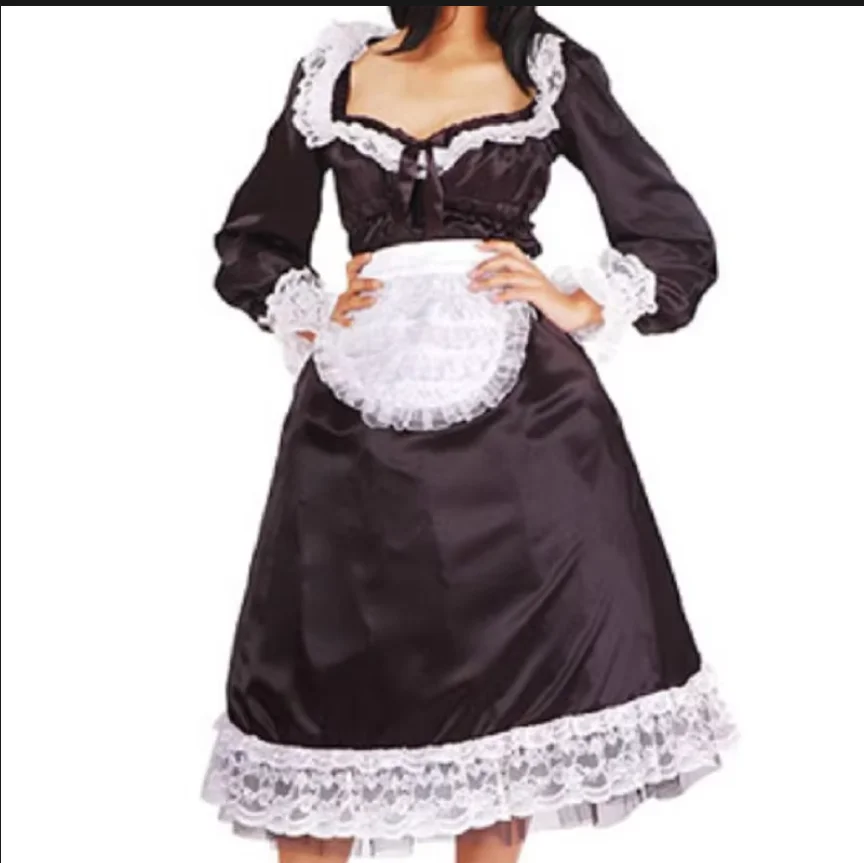 

Sissy Dress Maid Black Pink Low Neck Long Sleeve Lace Cosplay Suit Customizable