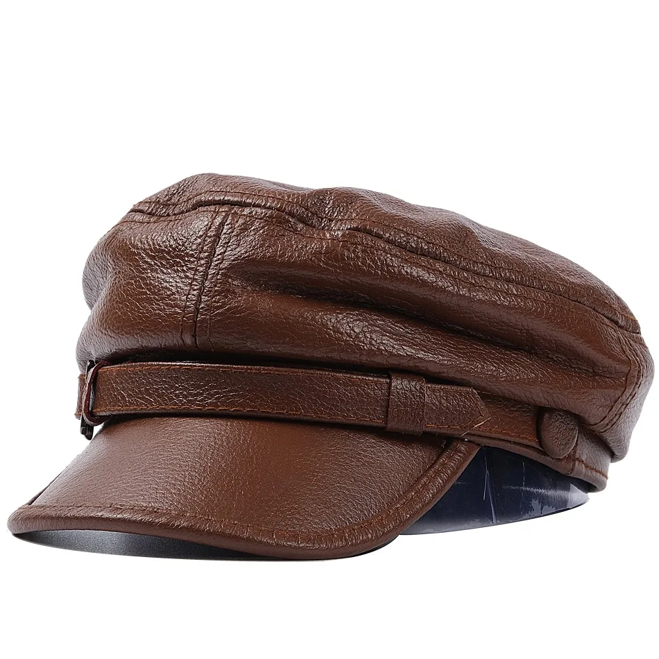 REAL COWHIDE Genuine Leather Greek Fisherman Sailor Fiddler Driver Hat Flat Cap for Men Women