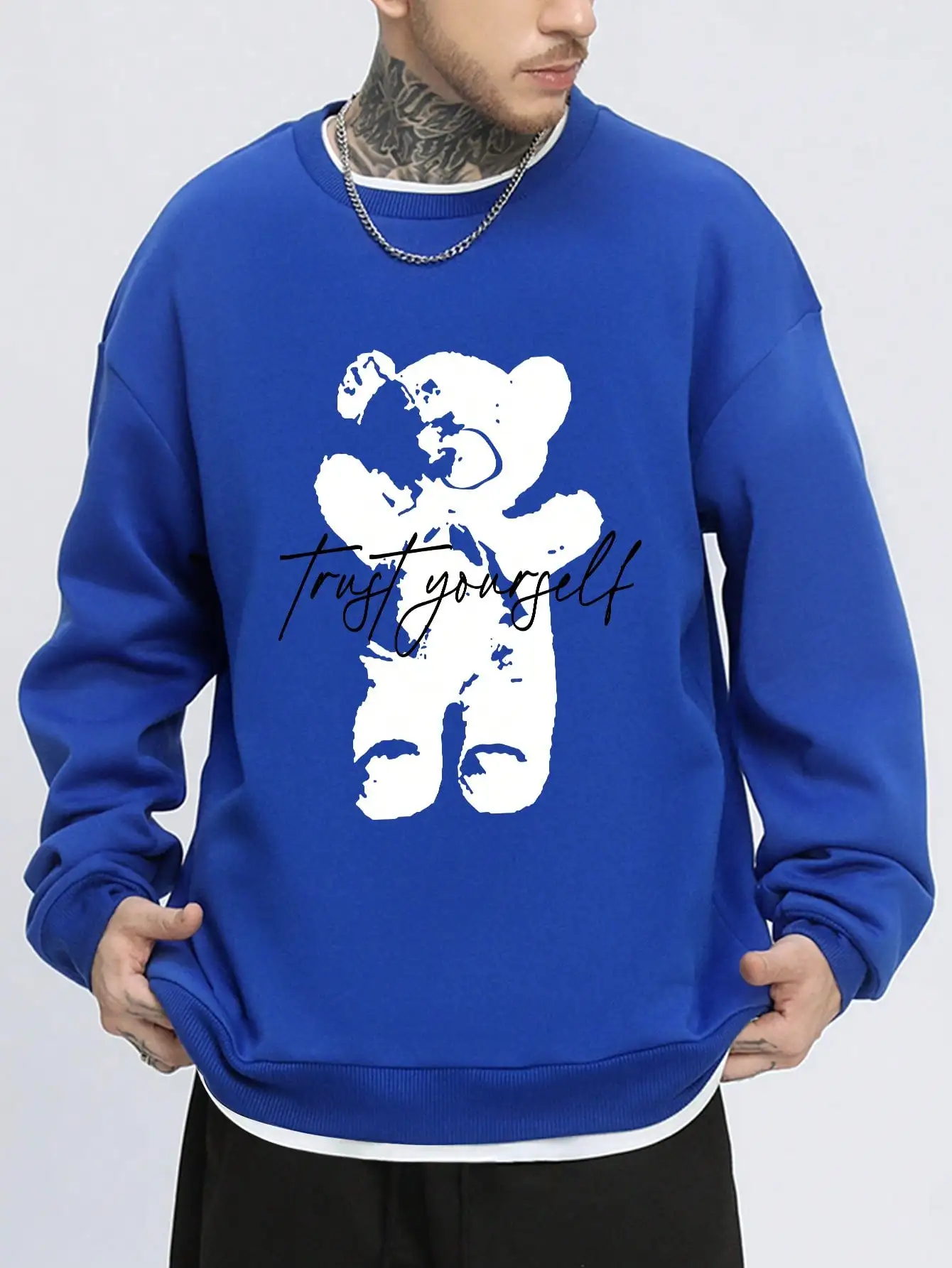 Cartoons Bear Trust Yourself Design Sweatshirts Men Casual Hoodie Crewneck Street Clothes Autumn Hip Hop Sportswear For Male