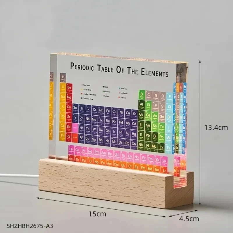 Periodic Table of Chemical Elements with USB Balsa Wood Pedestal Table Decoration Crafts Room Decorations Gifts for Teachers Kid