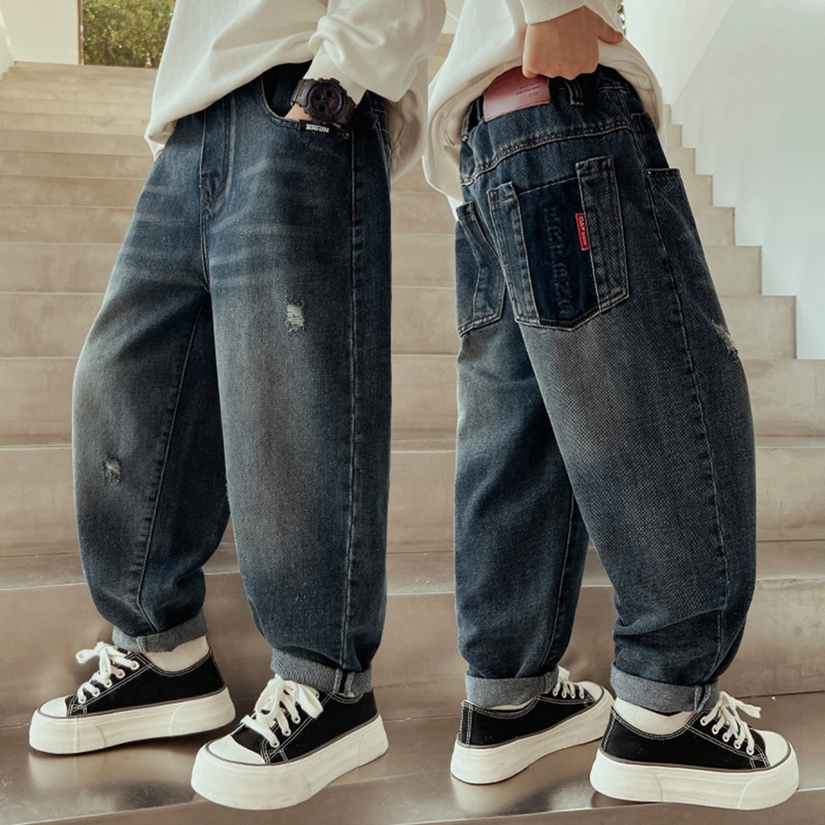 Teenager Boys Slim Fit Jeans 4-146 Years Casual Long Trousers Spring Autumn Handsome Kids Fashion Birthday Present Stylish Pants