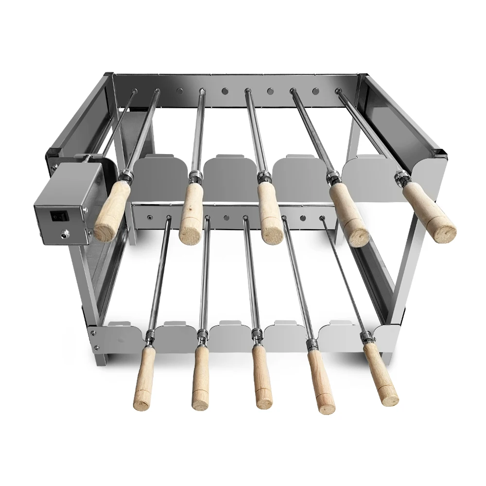 Two Layer Churrasqueira Inox Brazilian Cyprus Grilling Rack Double Rotisserie System Rotating Barbecue Grill with V Shape Skewer