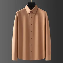 Spring Autumn Fashion Solid Color POLO Collar Long Sleeve Blouse Men's Clothing Casual Loose Single Breasted Versatile Shirts