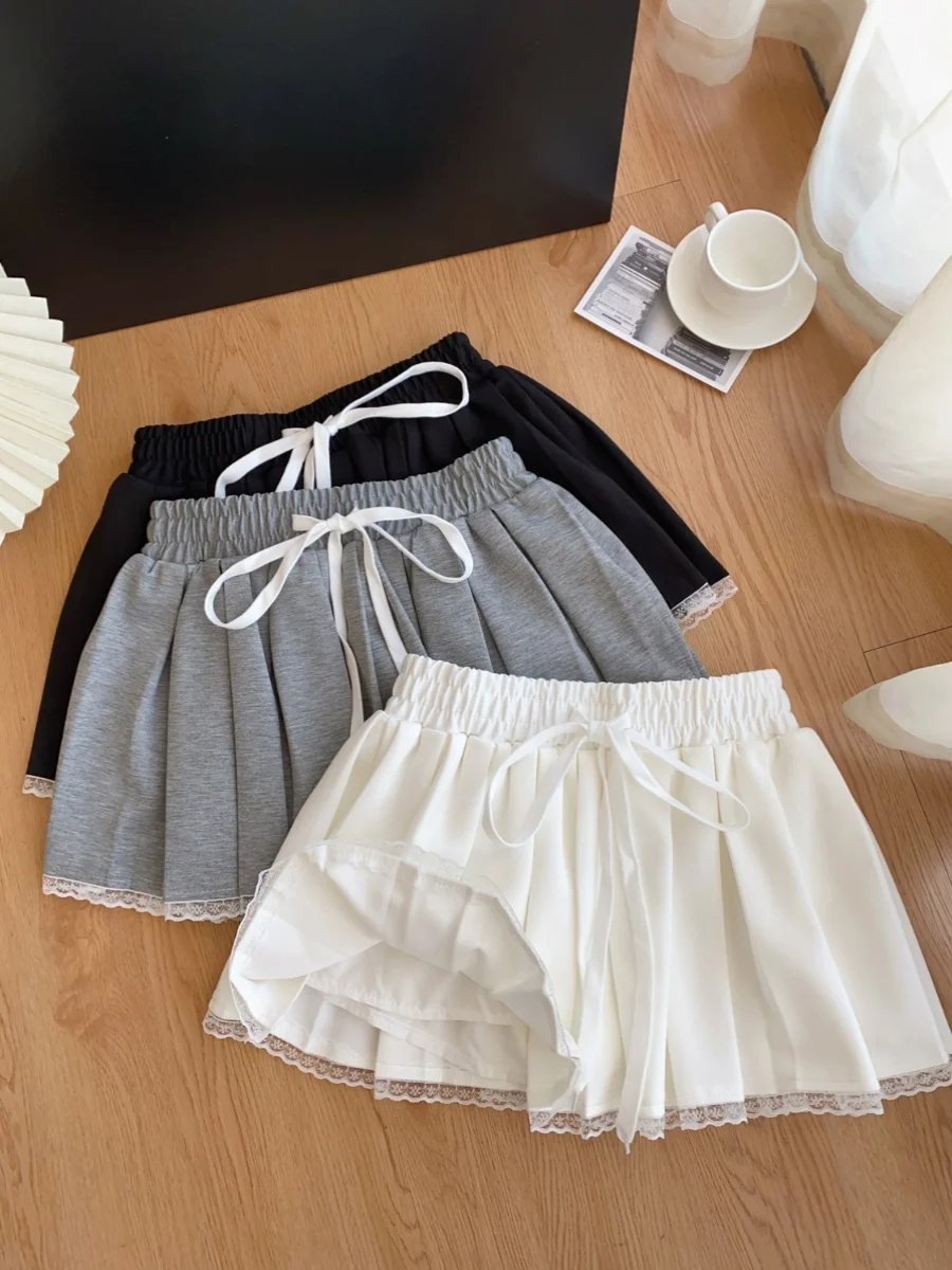 Gagaok Korean Style Pleated Skirt Casual Sweet Spring Autumn High Waist Elastic Drawstring Mini Skirts Outwear Gentle Clothes