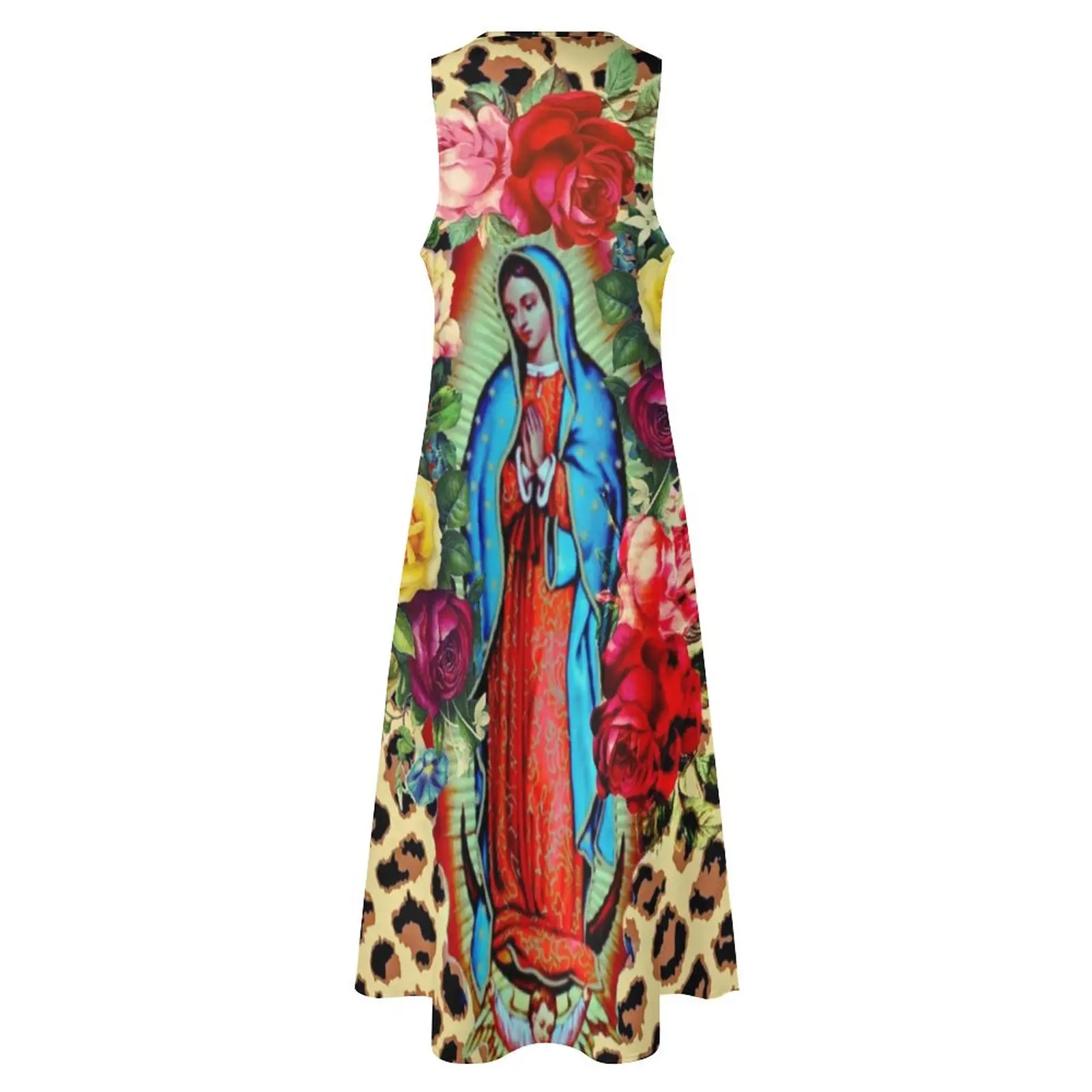 Guadalupe Virgin Mary Dress stampa floreale Vintage Maxi Dress con scollo a V modello Boho Beach abiti lunghi Fashion Big Size Vestido