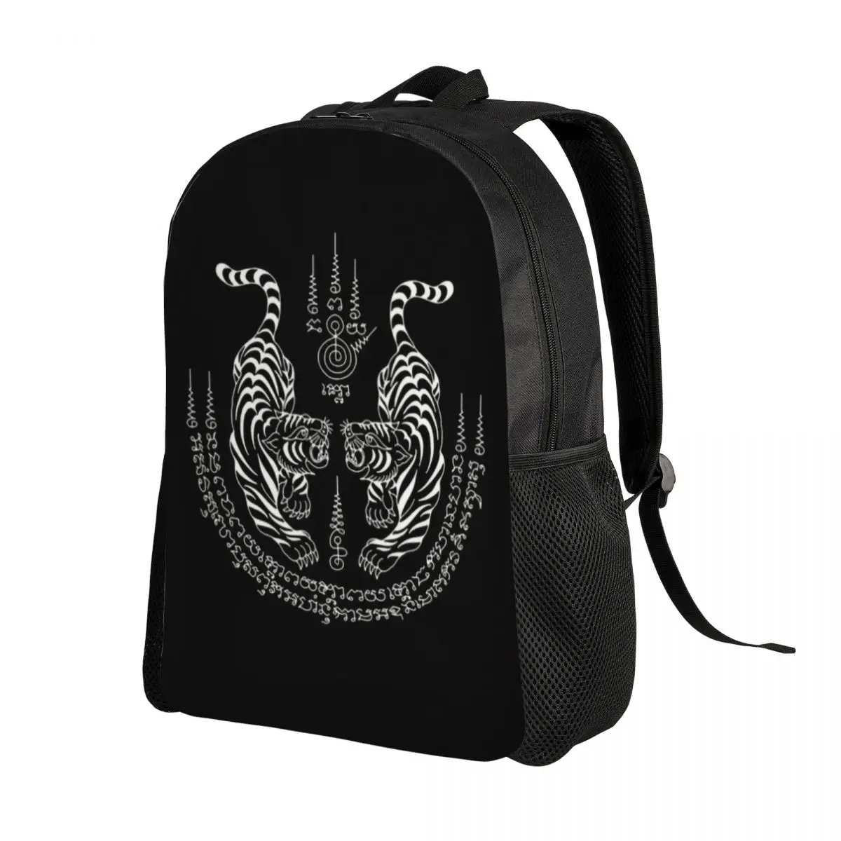 win Tiger Sak Yant Tattoo Backpacks for Girls Boys Thailand Muay Thai College School Travel Bags Bookbag Fits 15 Inch Laptop