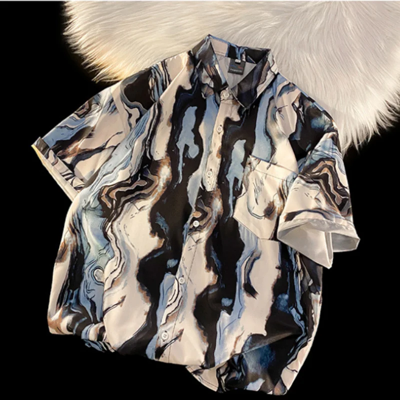 Fashion Mens Designer Clothes Japanese Style Abstract Print Short Sleeve Shirt Y2K Summer New Men Hip Hop Hawaiian Beach Shirts