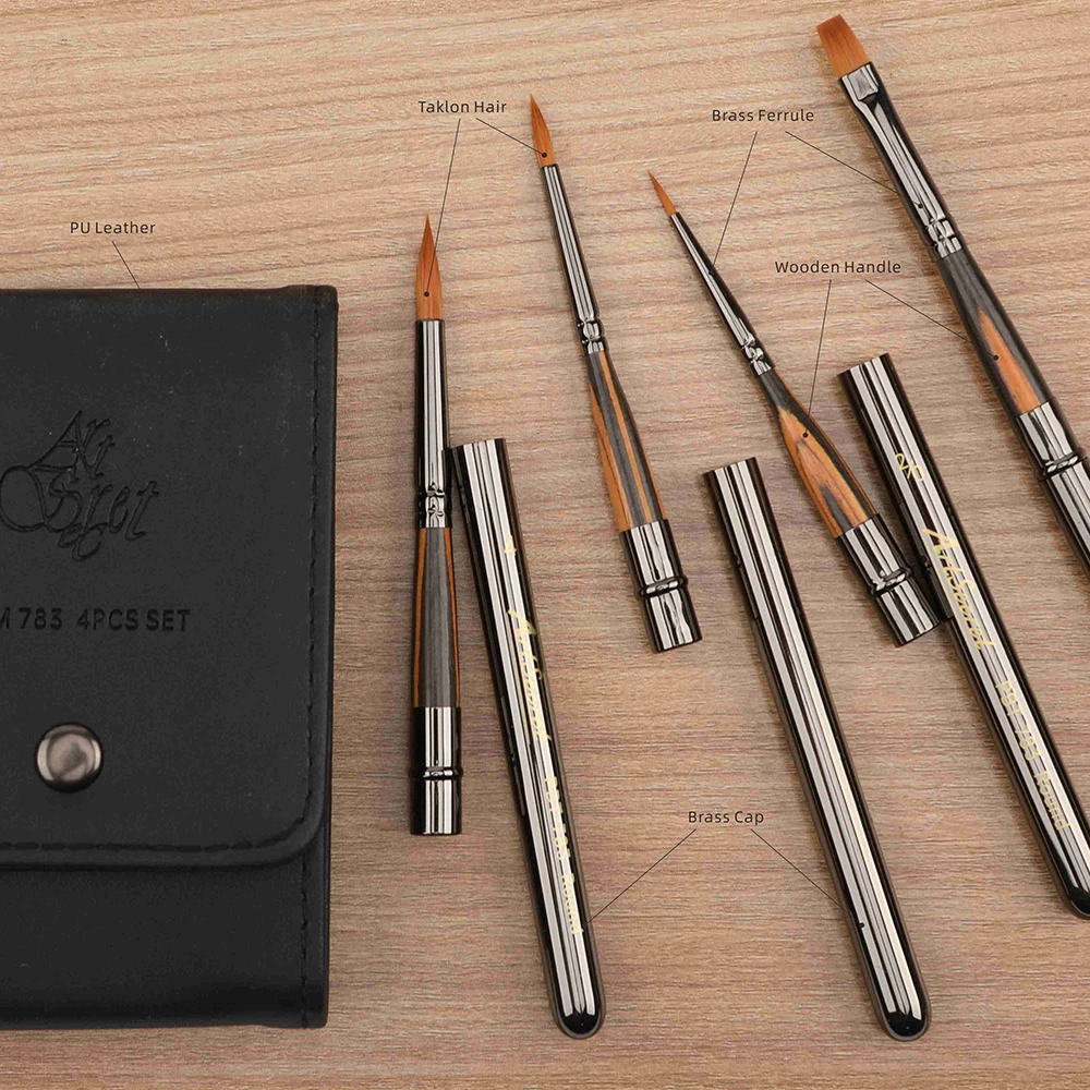 

Artsecret 4pc Travel Watercolor Brushes Set with PU Leather Pouch for Watercolor Gouache Ink Painting Taklon Hair PBT-783