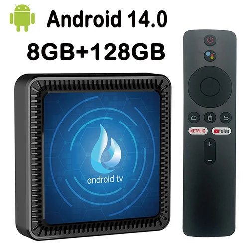 Caja de TV inteligente Android14, 8K HDR, control remoto por voz, WiFi Dual, 2,4G, 5G, Bluetooth, Netflix, YouTube, asistente de Google, decodificador, reproductor multimedia