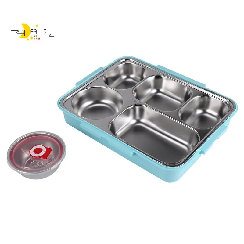 

AF95-5 Compartments Lunch Box Stainless Steel Leak-Proof Large Bento Boxes Soup Container School Dinnerware
