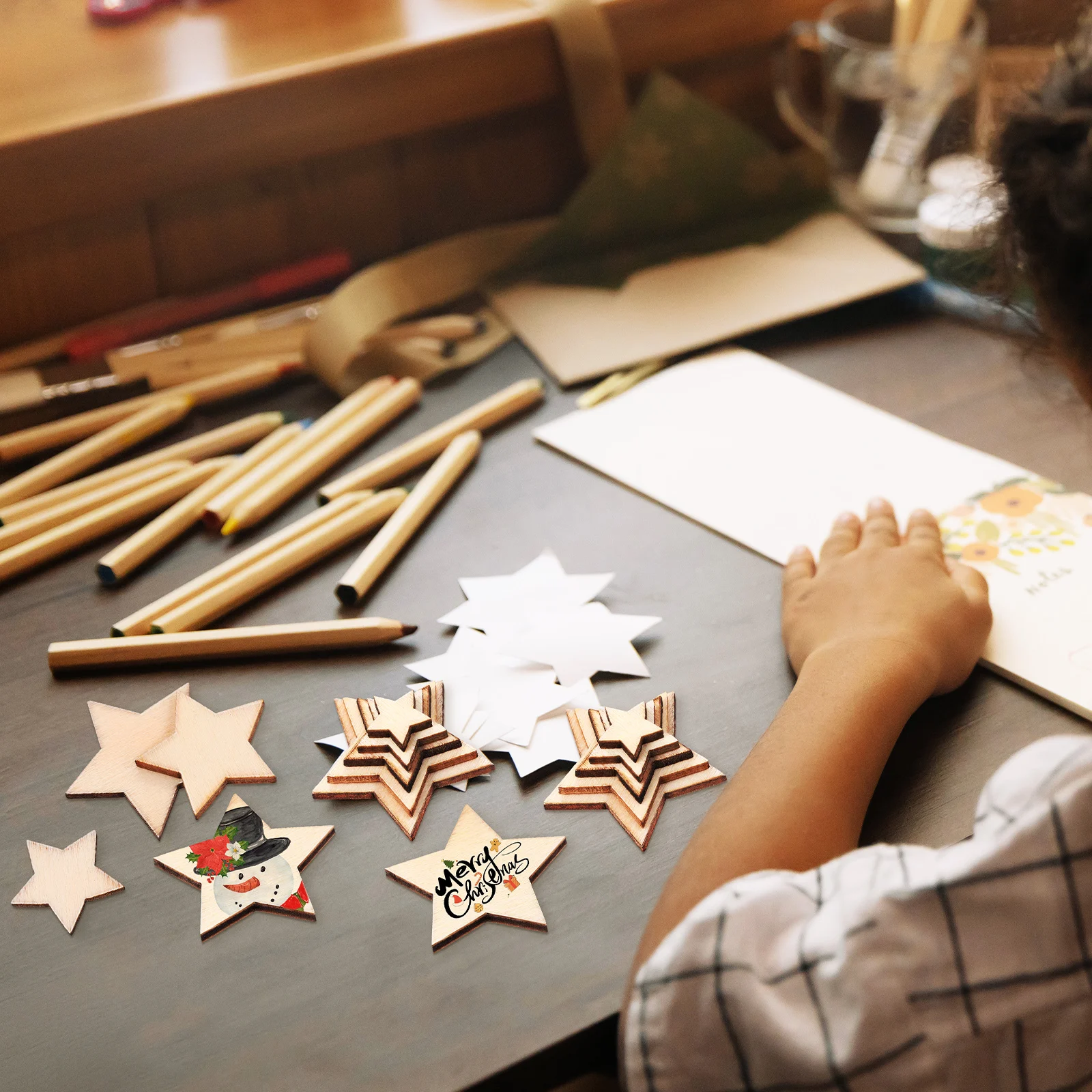 

Wood Stars Crafts Decor Mini Wooden Star naments Christmas Home Decor Project Bag Fillers Sewing Supplies Premium Materials