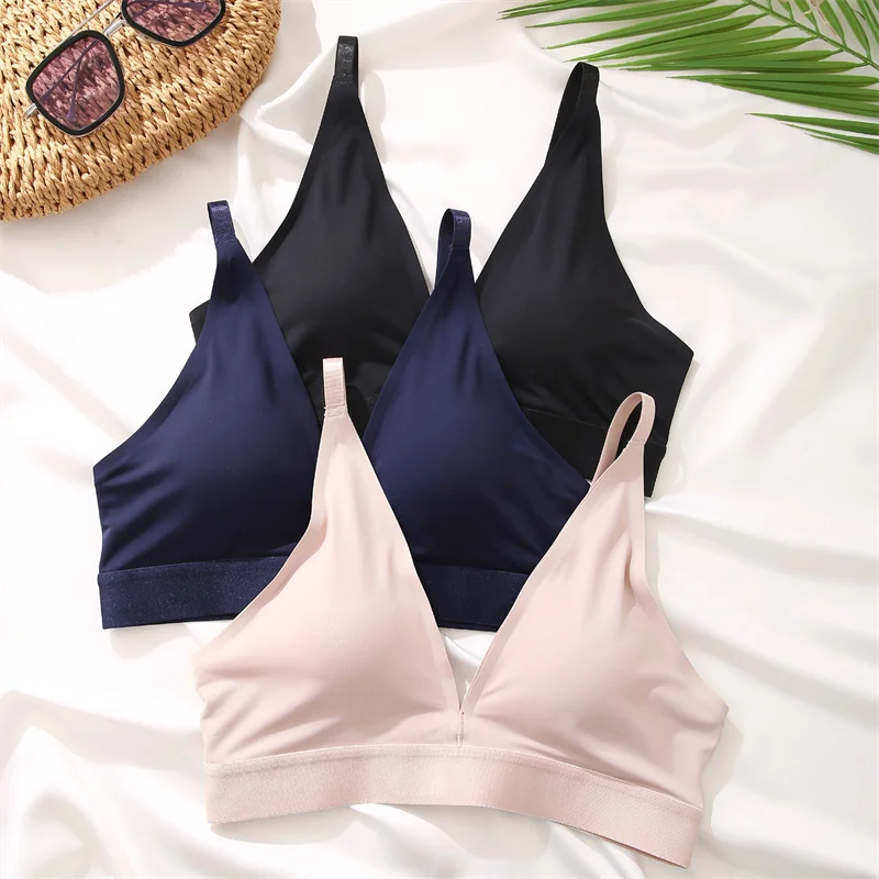 FINETOO Sexy Tiefem V Wireless-Bh Nahtlose Frauen Bhs Damen Gepolsterte Unterwäsche S-XL Bequeme Bh Sexy Bralette Dessous 2023