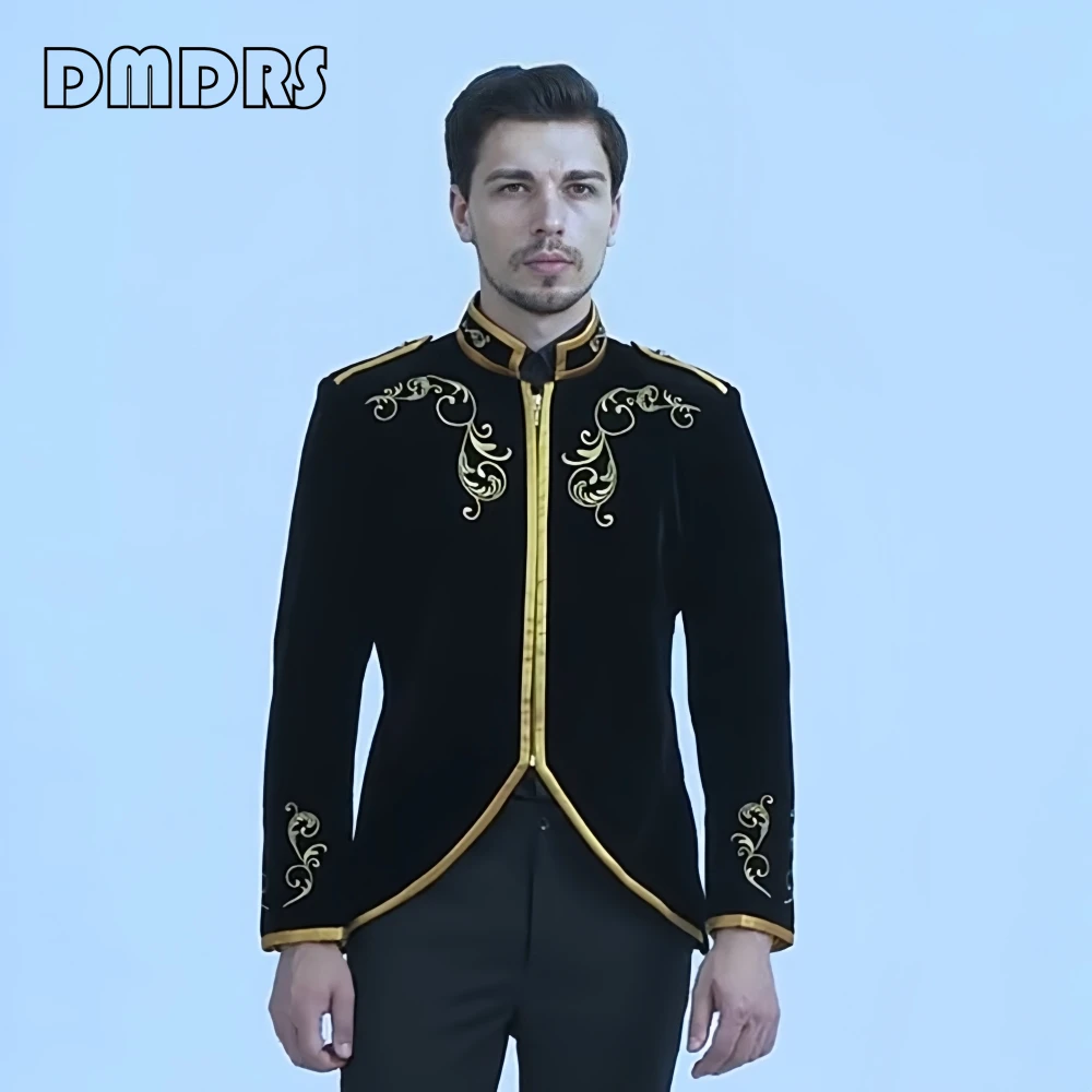 

Black Gold Jacket for Men, Conditional Zipper Suit Blazer, Real Images Lace Suit Blaer, Wedding Groom Costume