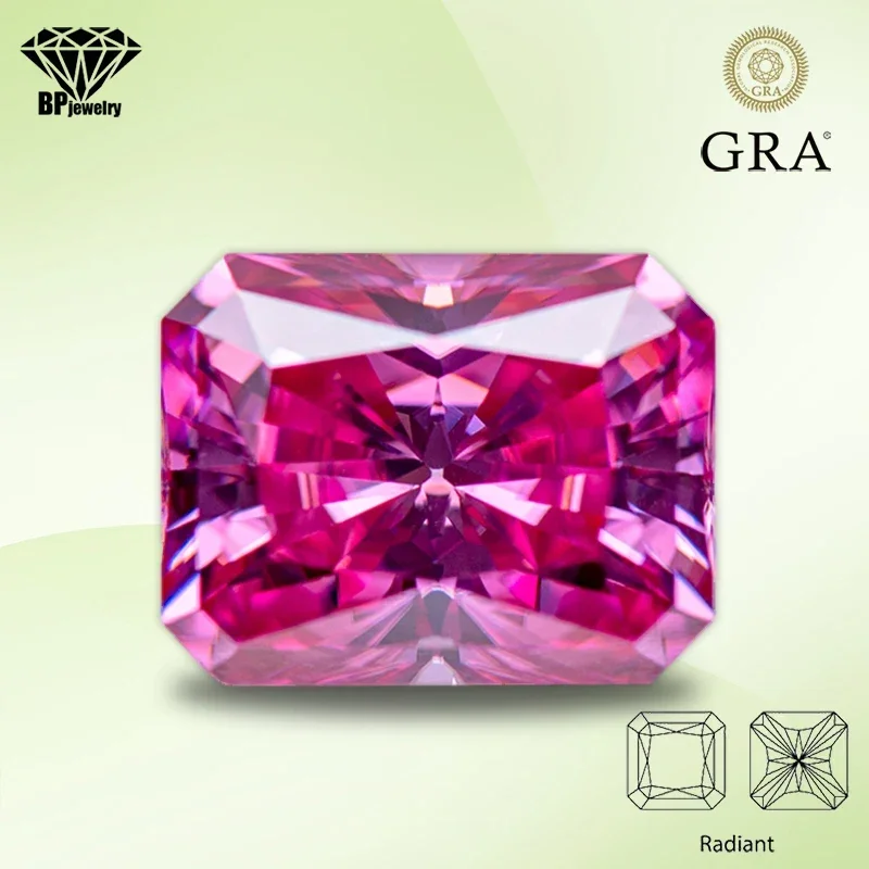 

Moissanite Lab Grown Diamond Pink Color Radiant Cut Gemstone for DIY Ring Necklace Earrings Main Materials with GRA Certificate