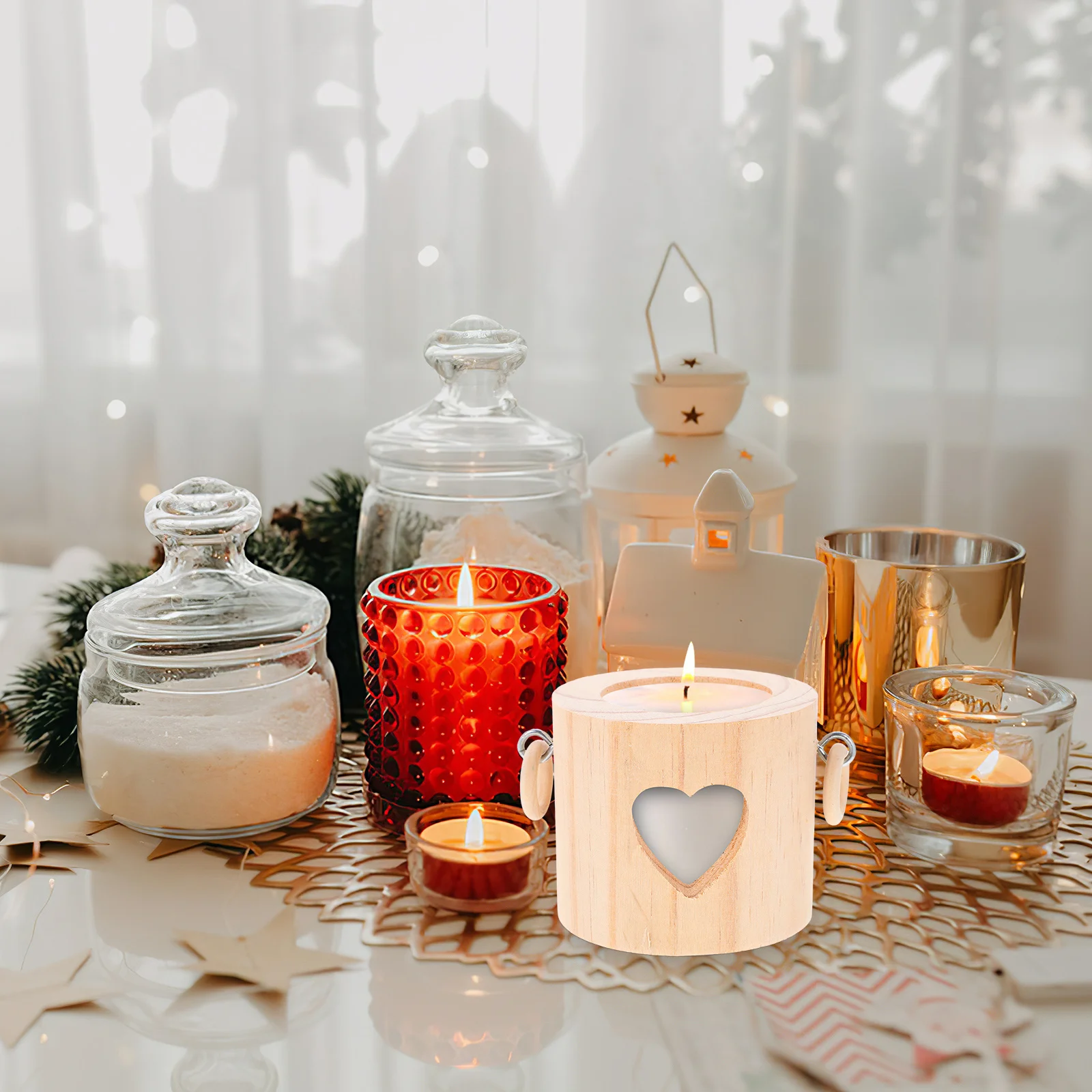 

Wooden Heart Holder Creative Rustic Farmhouse Table Centerpiece Romantic Home Decor Window Decoration Christmas