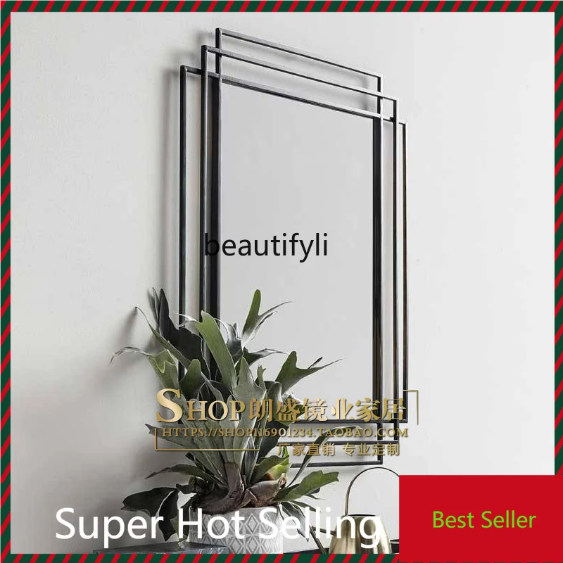 

F185 European simple wall decoration American wrought iron wall hanging mirror, entrance bathroom vanity mirror