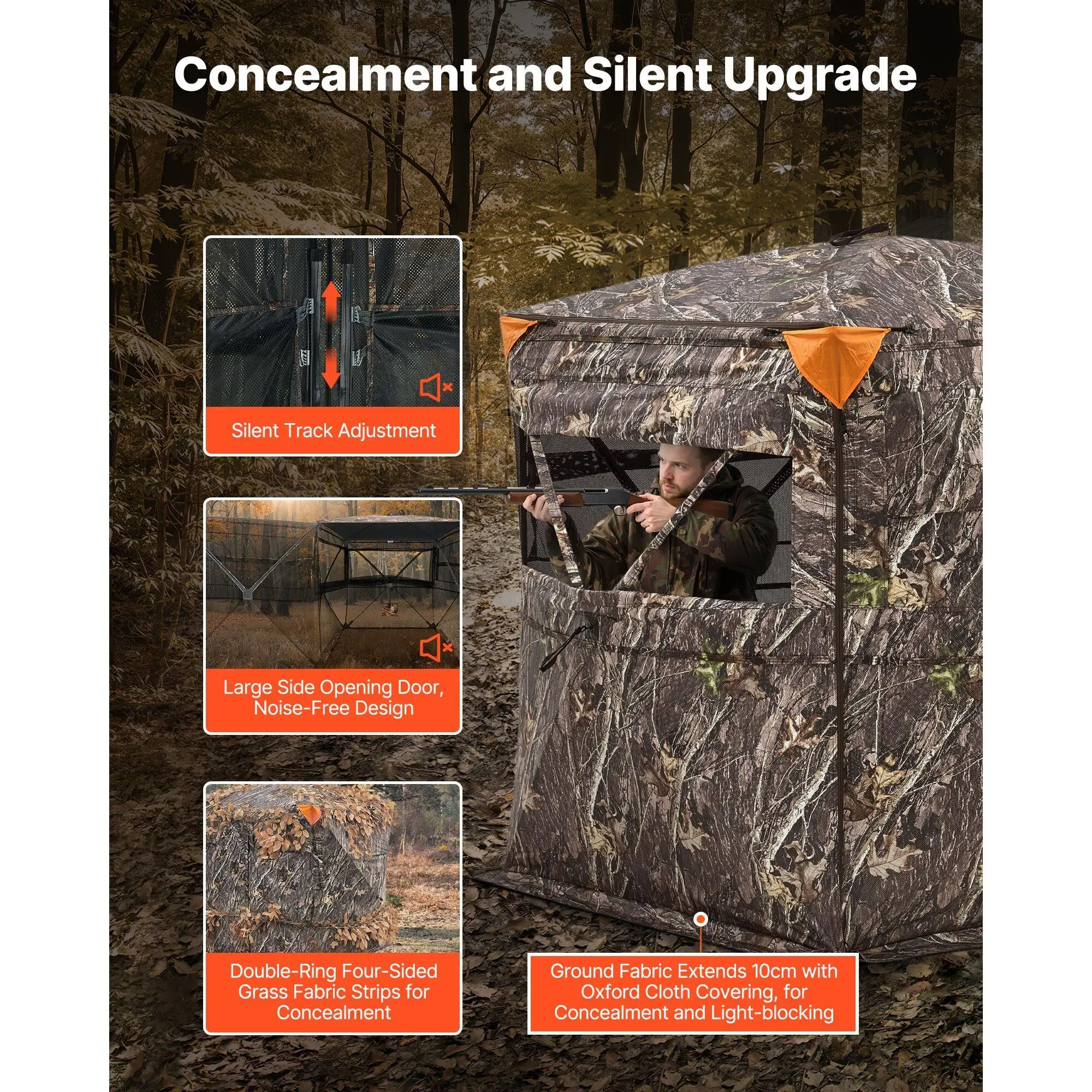 2 3 Person Hunting Blind 360 Degree See Through Camouflage Ground Tent with Carrying Bag Silent Side Door and Windows Portable Concealed Shelter for turkey and Deer Hunting