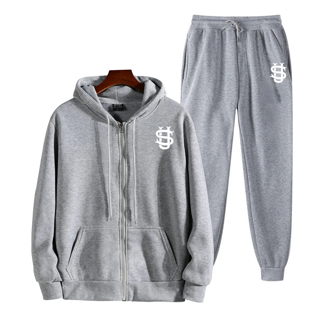 Conjunto de chándal estampado para hombre, sudadera con capucha y cremallera y pantalones para correr, traje deportivo informal para gimnasio, correr, uso diario