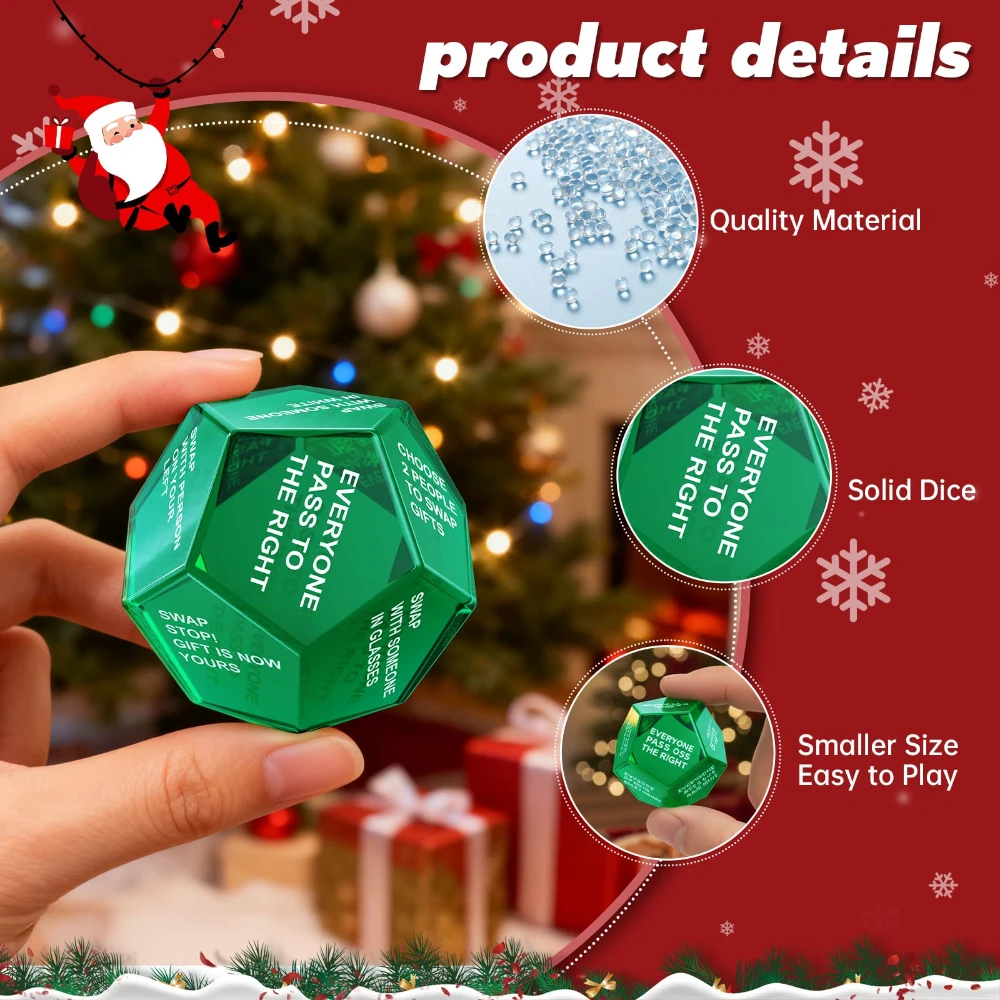 Santa Swap Gift Exchange Dice, Xmas Stocking Stuffers 2027 Snowflake Exchange Game 12 Sided Dice for Holiday Parties Family
