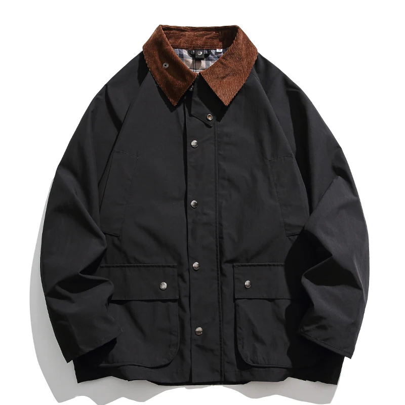 Chaquetas cortavientos Vintage para exteriores para hombres, ropa japonesa Harajuku, abrigo de carga con solapa informal de alta calidad, chaqueta