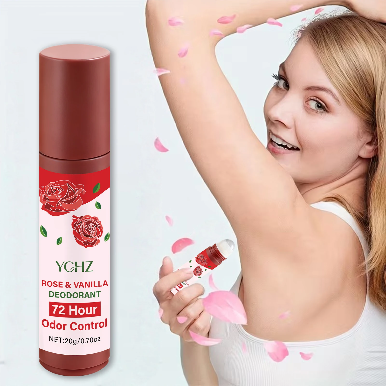 Rose Vanilla Jasmine Deodorant Roll-On - Plant-Based Ingredients, 72-Hour Long-Lasting Odor Control, Gentle Care, Suitable for Both Men and Women, for Travel or Daily Use