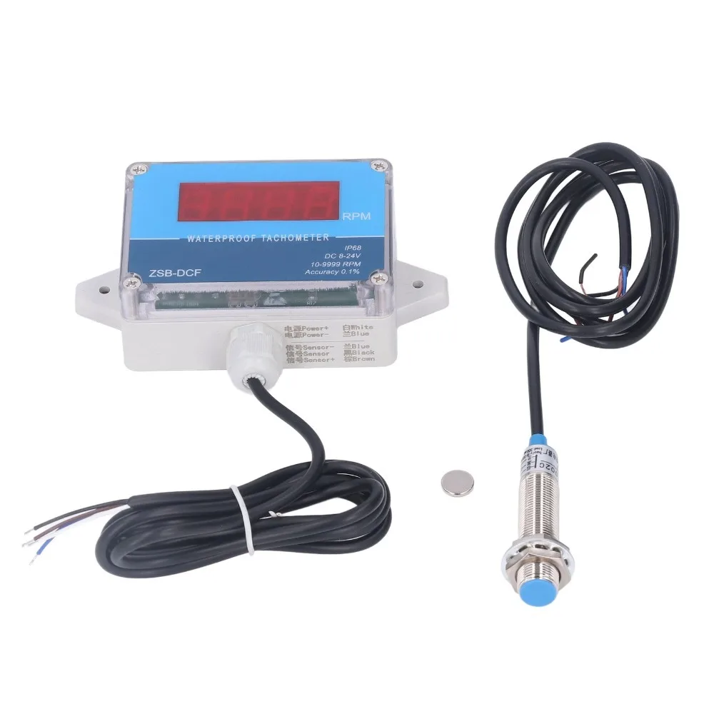 IP68 Waterproof Motor Tachometer DC 8V-24V LED Digital Display RPM Speed Meter Sensor Type Easy Installation LED Tachometer